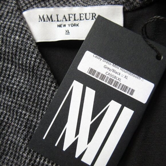 NWT MM. Lafleur Casey in Grey Black Houndstooth Ruched Faux Wrap Jersey Dress XL - Picture 3 of 5